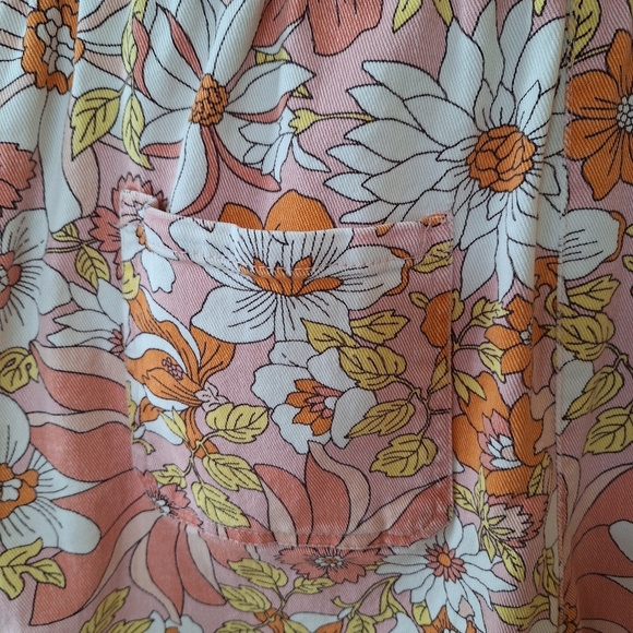 Skies are Blue Womens Retro Floral Denim Romper Button Zip Short sleeves Size M - Picture 9 of 11